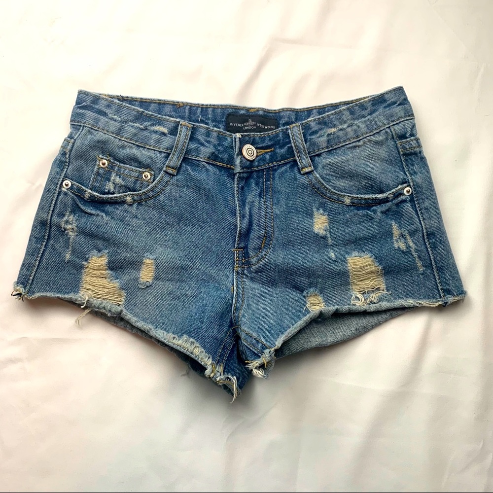 Vivienen Westwood Cutoff Distressed Jean Shorts S